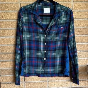 Abercrombie & Fitch Navy Green Plaid Cotton Pajama Top